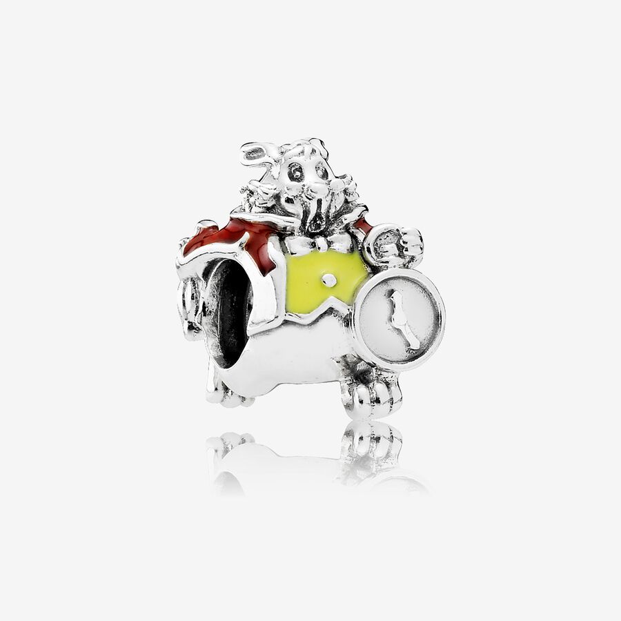 Disney White Rabbit silver charm with red and yellow enamel image number 0